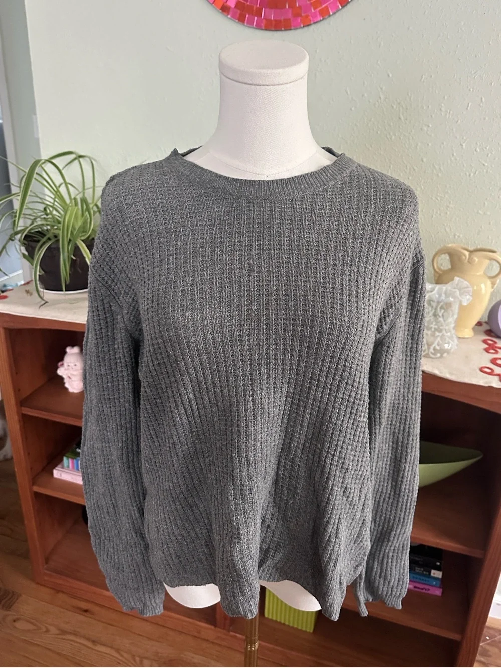 GAP Heather Gray Crewneck Waffle Knit Sweater